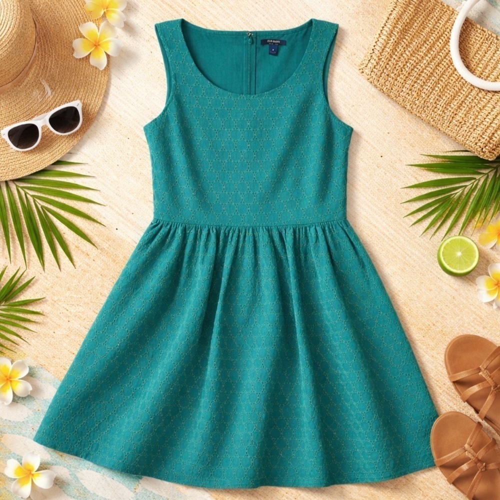 New Old Navy Sleeveless Embroidered Turquoise Lined Flounce Dress Size 8